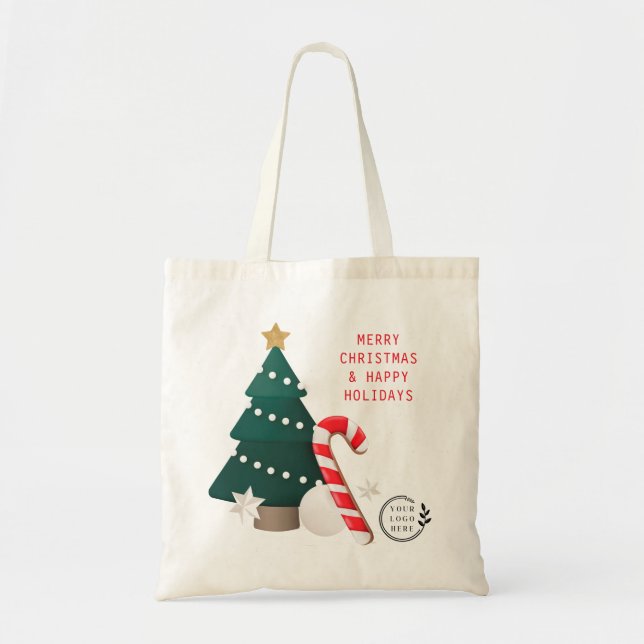 Merry Christmas Custom Name Company Logo Budget Tote Bag (Front)
