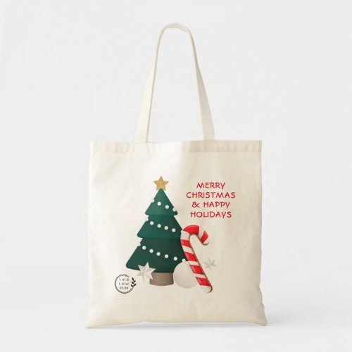 Merry Christmas Custom Name Company Logo Budget Tote Bag