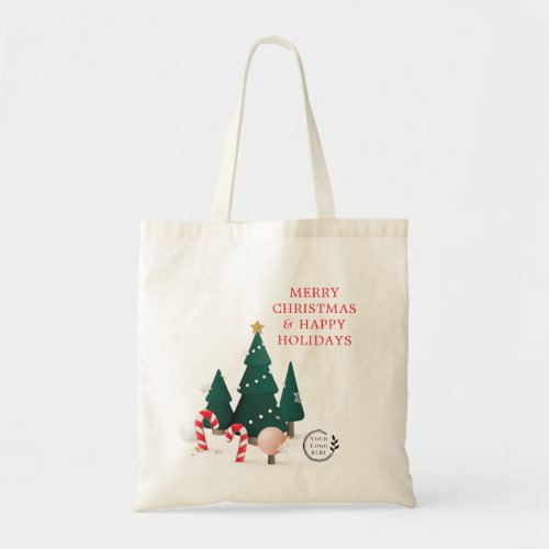 Merry Christmas Custom Name Company Logo Budget Tote Bag