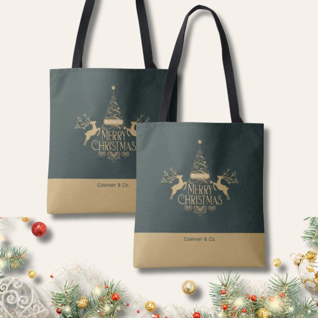 Merry Christmas Custom Name for Corporate Team Tote Bag (Creator Uploaded)