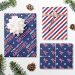 Merry Christmas Custom Name Monogram Navy Red  Wrapping Paper Sheets<br><div class="desc">Elevate your gift presentation this holiday season with a set of beautifully coordinated designs! Featuring three unique patterns in matching colors, that can be used individually or as a set. The first sheet is personalized with the recipient's name in classic block-style lettering. The 'Merry Christmas' phrase can also be customized...</div>