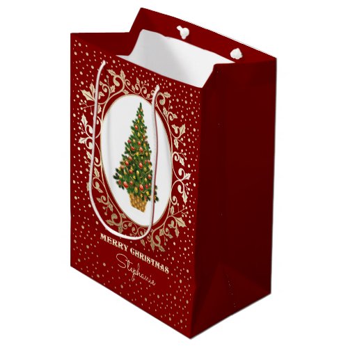 Merry Christmas Custom Name Paper Medium Gift Bag