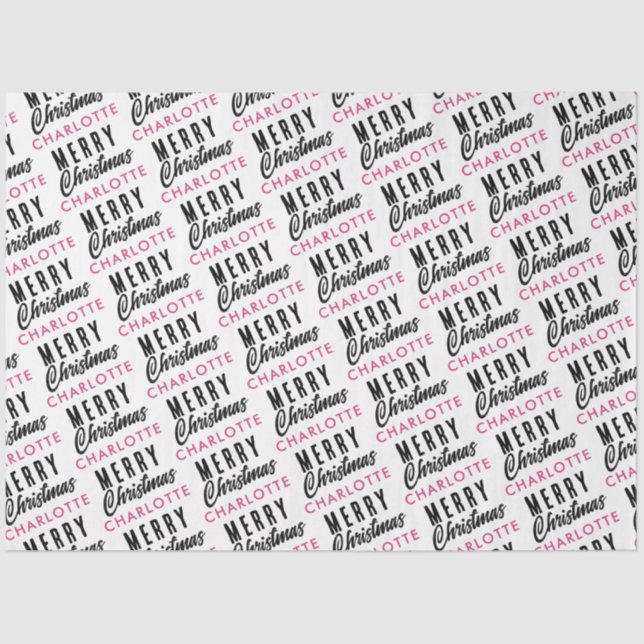 Merry Christmas Custom Name Pink Trendy Tissue Paper (Front)