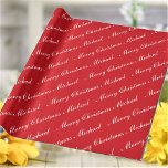 Merry Christmas Custom Name Red Chic Personalized Wrapping Paper<br><div class="desc">Customize the text, and easily create your personalized wrapping paper. Click CUSTOMIZE FURTHER to change the background color or text color. You can TRANSFER this DESIGN on other Zazzle products and adjust it to fit most of the Zazzle items. Standard Studio designs are made in high-resolution vector graphics for a...</div>