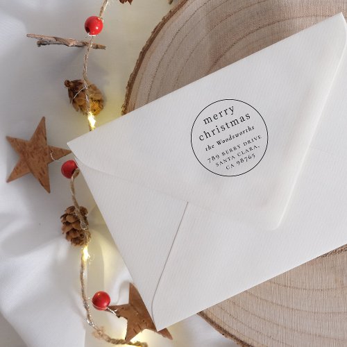 Merry Christmas Custom Name  Return Address Round Rubber Stamp