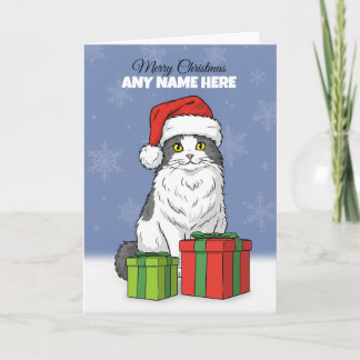 Merry Christmas Custom Name Santa Hat WIth Gifts Holiday Card