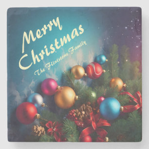 Merry Christmas Custom Personalize Text Stone Coaster