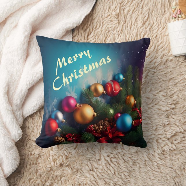 Merry Christmas Custom Personalize Text Throw Pillow (Blanket)