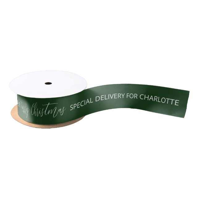 Merry Christmas Custom Personalized Name Script Satin Ribbon (Spool)