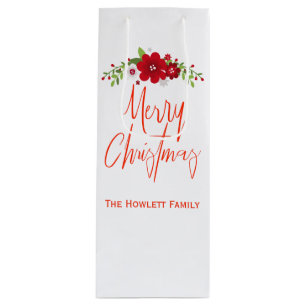 Merry Christmas Custom Personalized Wine Gift Bag