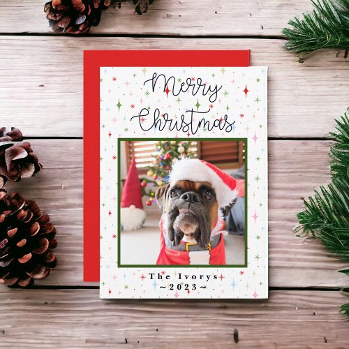 Merry Christmas Custom Pet Dog Photo Holiday Card