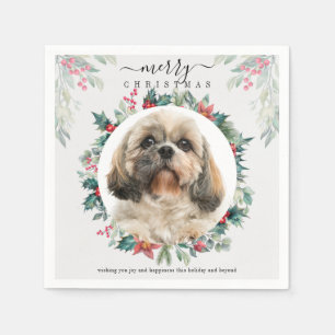 Merry Christmas Custom Pet Portrait Paper Napkins