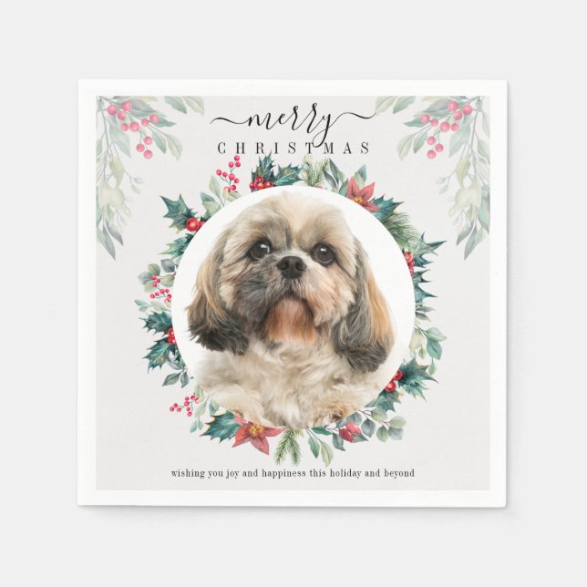 Merry Christmas Custom Pet Portrait Paper Napkins (Front)