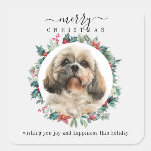 Merry Christmas Custom Pet Portrait Square Sticker