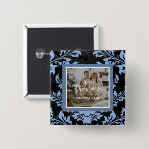 Merry Christmas custom photo blue Button