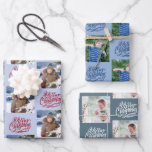 Merry Christmas Custom Photo Blue Set of 3 Wrapping Paper Sheets<br><div class="desc">Photo wrapping paper - 3 designs in the set and you can customize each sheet with either the same or different photos. You can choose whether to personalize your gift wrap with pictures of who the gift is for or, who the gift is from; whichever you prefer. Each sheet is...</div>