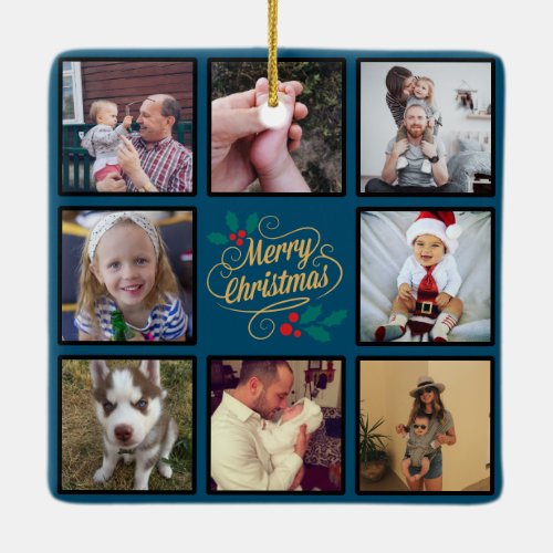 Merry Christmas Custom Photo Collage  Ceramic Orna Ceramic Ornament