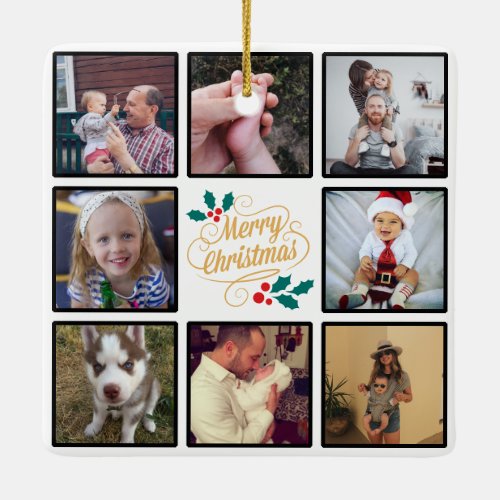 Merry Christmas Custom Photo Collage Ceramic Ornament