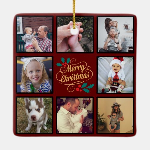 Merry Christmas Custom Photo Collage  Ceramic Ornament