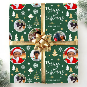 Merry Christmas Custom Photo Festive Green Wrapping Paper