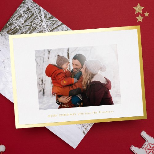 merry christmas custom photo frame minimal gold foil holiday card