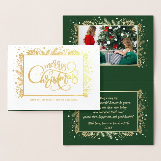 Merry Christmas.  Custom Photo Luxury Real  Foil Card (Display)