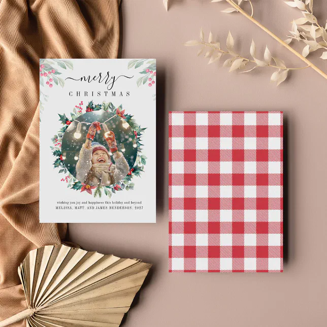 Merry Christmas Custom Photo Mistletoe Note Card | Zazzle