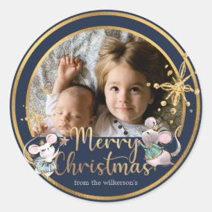 Merry Christmas Custom Photo Mouse King & Queen Classic Round Sticker
