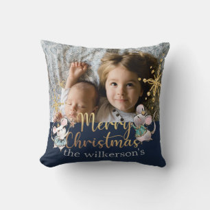 Merry Christmas Custom Photo Mouse King & Queen Throw Pillow