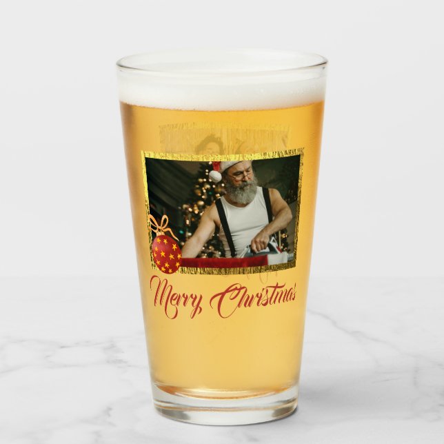 Merry Christmas Custom Photo Pint Glass (Back Filled)
