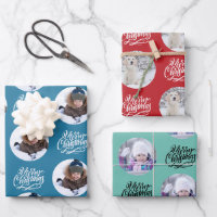 Merry Christmas Custom Photo Set of 3 Wrapping Paper Sheets