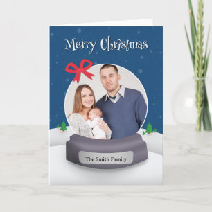Merry Christmas Custom Photo Snow Globe Holiday Card