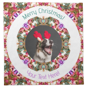 Merry Christmas Custom Photo Text Jolly Green Red Cloth Napkin
