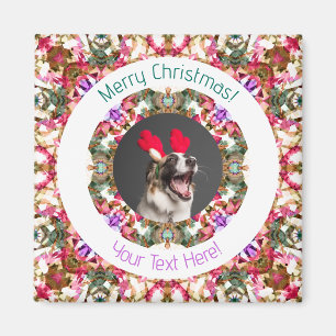 Merry Christmas Custom Photo Text Jolly Green Red Magnet