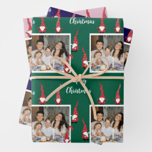 Merry Christmas Custom Photo with Funny Gnomes Wrapping Paper Sheets