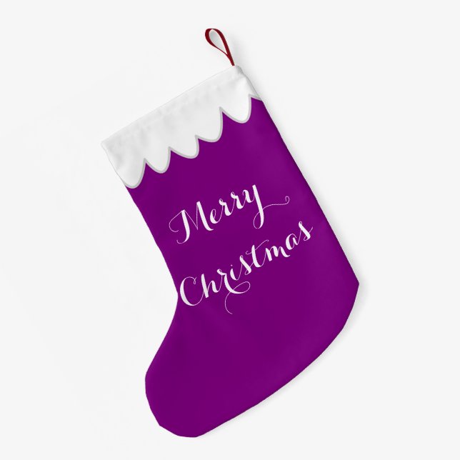 Merry Christmas Custom Purple Christmas Stockings (Back (Hanging))