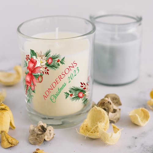 Merry Christmas Custom Red Berries Green Leaves Scented Candle