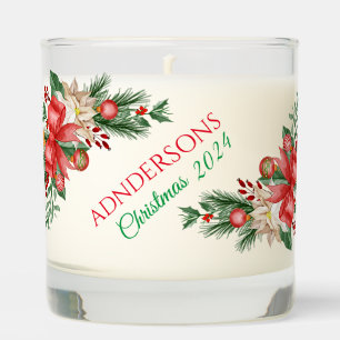 Merry Christmas Custom Red Berries Green Leaves Scented Candle