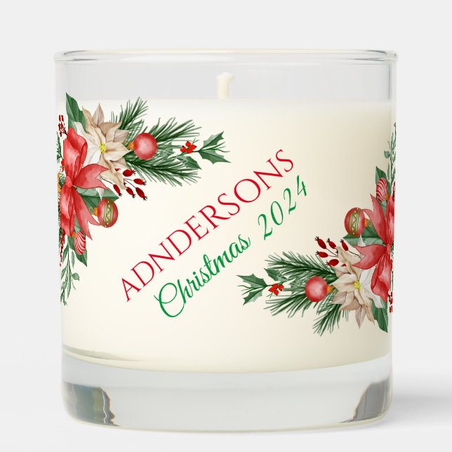 Merry Christmas Custom Red Berries Green Leaves Scented Candle (Front)