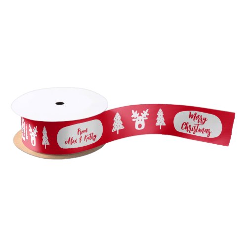 Merry Christmas Custom Red Decorated Satin Ribbon