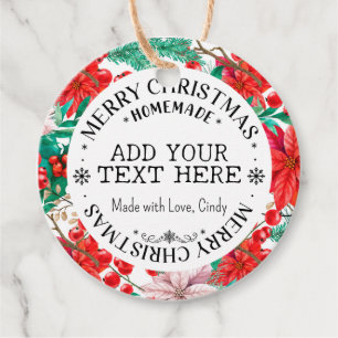 Merry Christmas Custom Red Floral Homemade Favor Tags