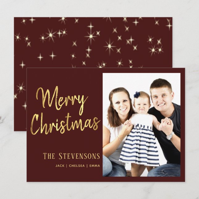 Merry Christmas | Custom Red Gold | Holiday Photo Invitation (Front/Back)