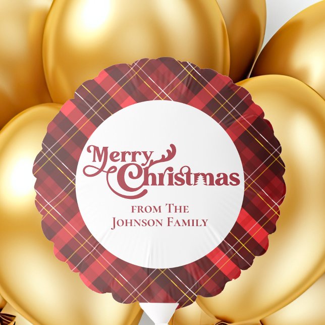 Merry Christmas Custom Red Plaid Tartan Party Balloon (Creator Uploaded)