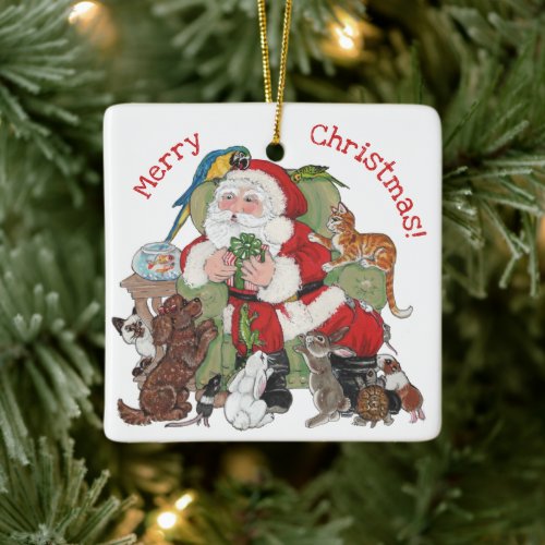 Merry Christmas Custom Santa  Pets Cute Animal Ceramic Ornament