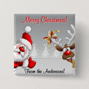 Merry Christmas Custom Santa & Reindeer Button