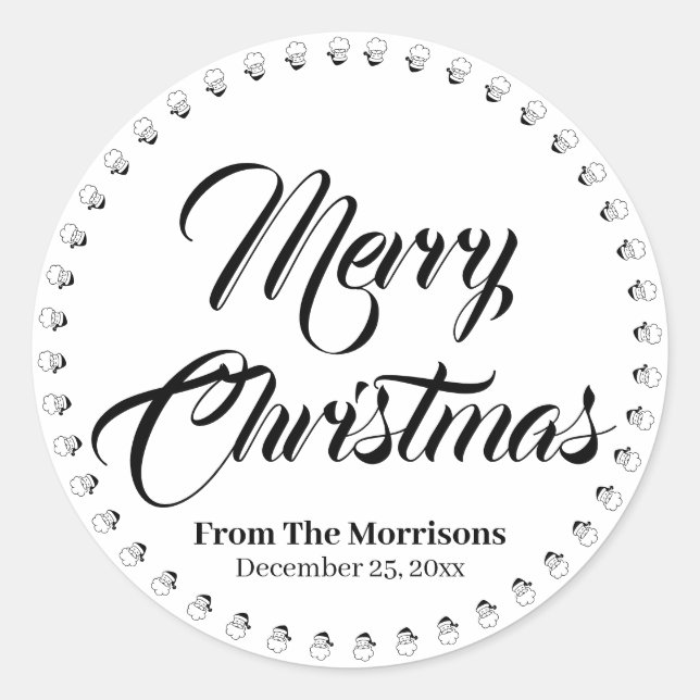 Merry Christmas custom script name cute elegant Classic Round Sticker (Front)