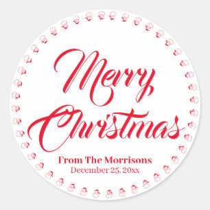 Merry Christmas custom script name cute favor Classic Round Sticker