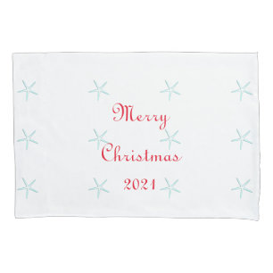 Merry Christmas Custom Starfish Picture Teal White Pillow Case