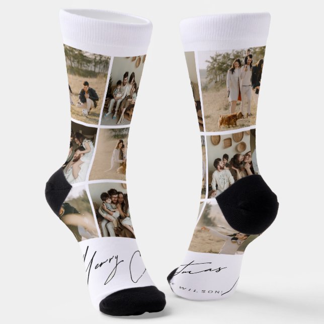 Merry Christmas Custom Sustainable Premium Crew  Socks (Angled)