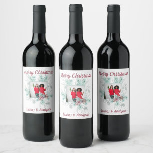 Merry Christmas Custom Text and Photo Wine Label